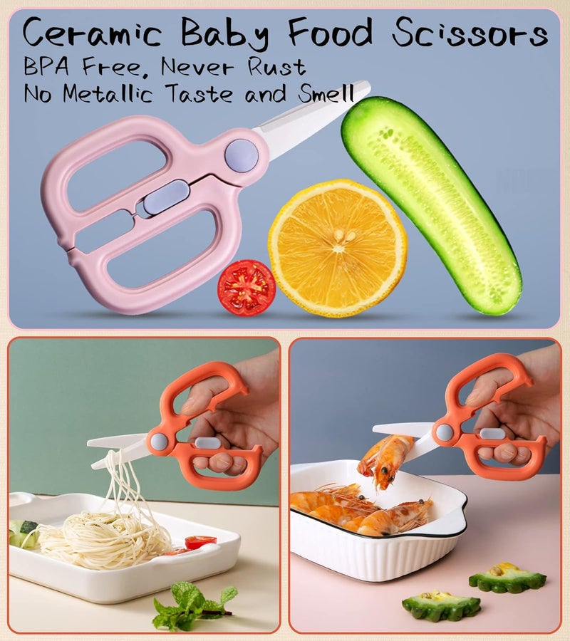 Artenny Ceramic Baby Food Scissors Kids with Travel Case, Toddler Scissors with Safety Lock, Ideal for Pizza, Meats, Noodles, Vegetables, and Fruits (A/B) - Image 2